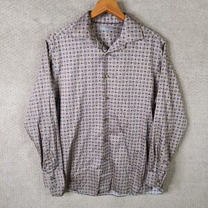 Damiel Cremieux Shirt Mens‎ Large Brown Blue Floral Button Down Signature Cotton